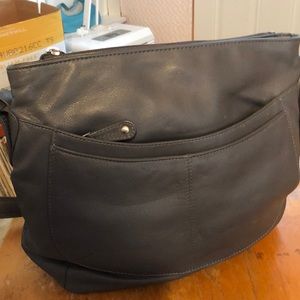 Gray leather crossbody